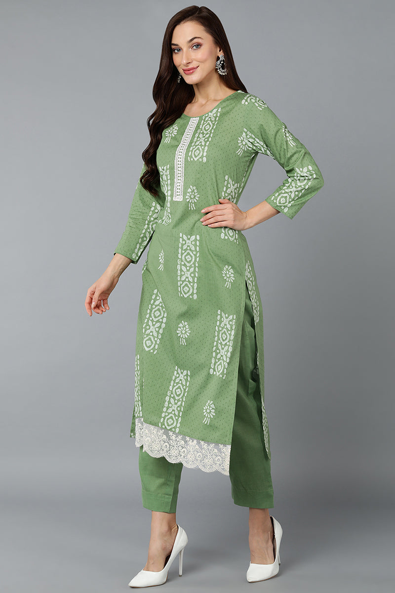 Sea Green Silk Blend Straight Suit Set VKSKD1835