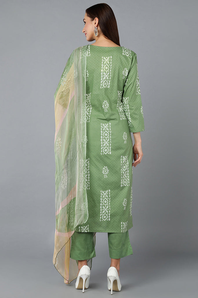 Sea Green Silk Blend Straight Suit Set VKSKD1835