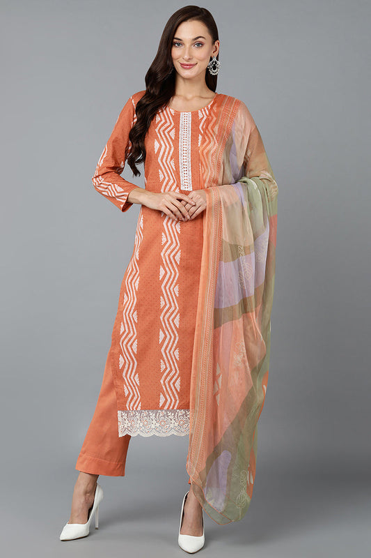 Rust Silk Blend Straight Suit Set VKSKD1837