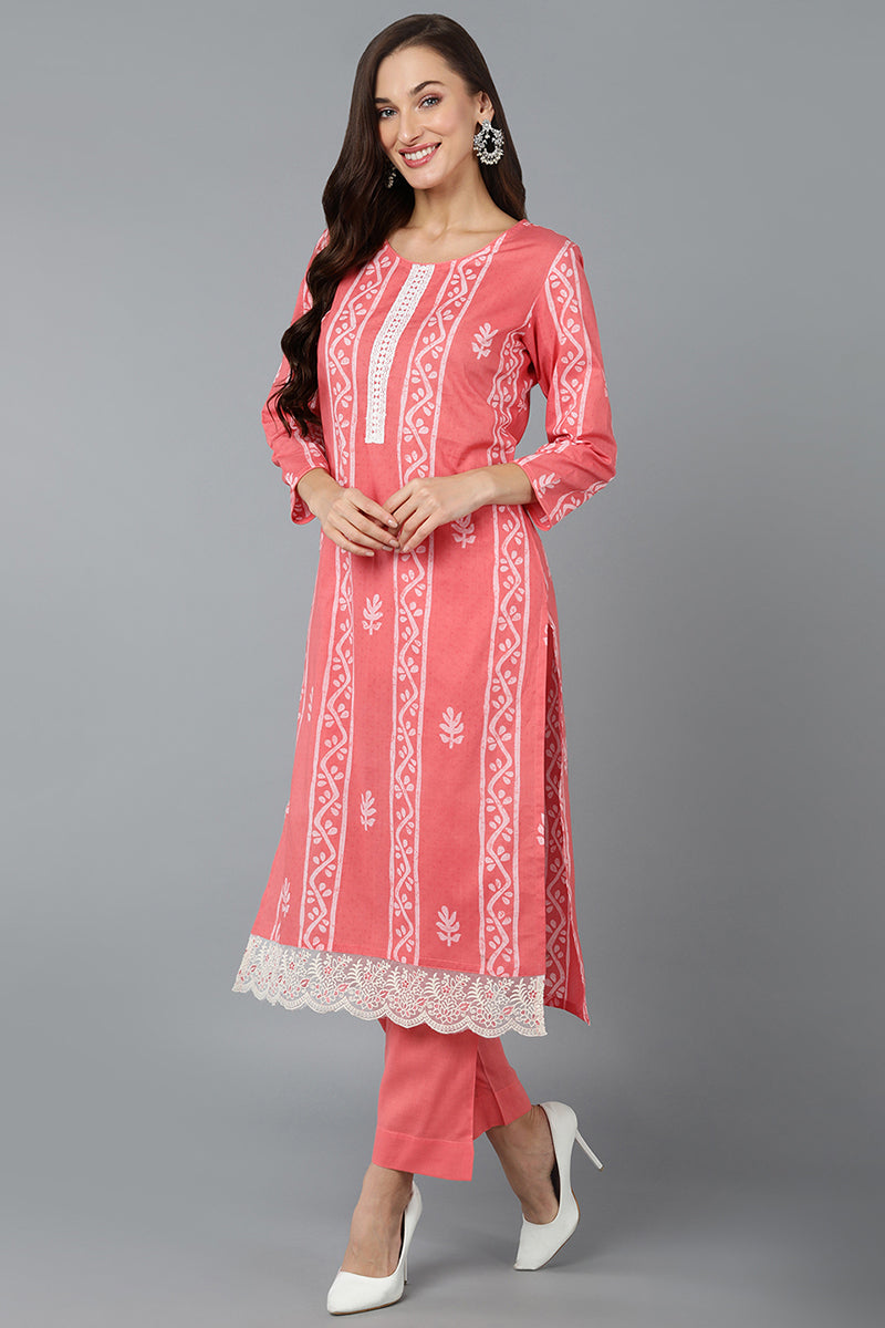 Blush Pink Silk Blend Straight Suit Set VKSKD1838