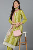 Lemon Green Silk Blend Straight Suit Set VKSKD1840