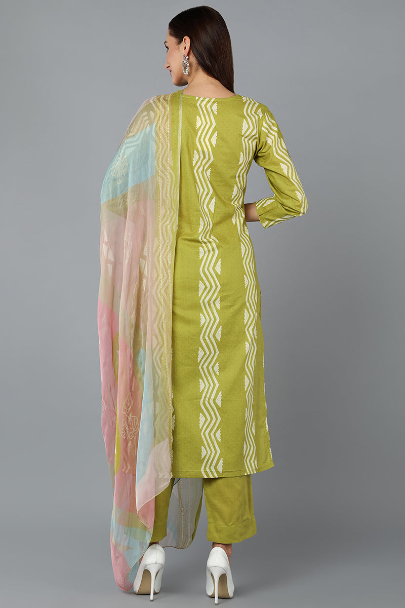 Lemon Green Silk Blend Straight Suit Set VKSKD1840