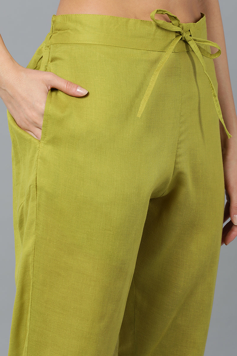 Lemon Green Silk Blend Straight Suit Set VKSKD1840