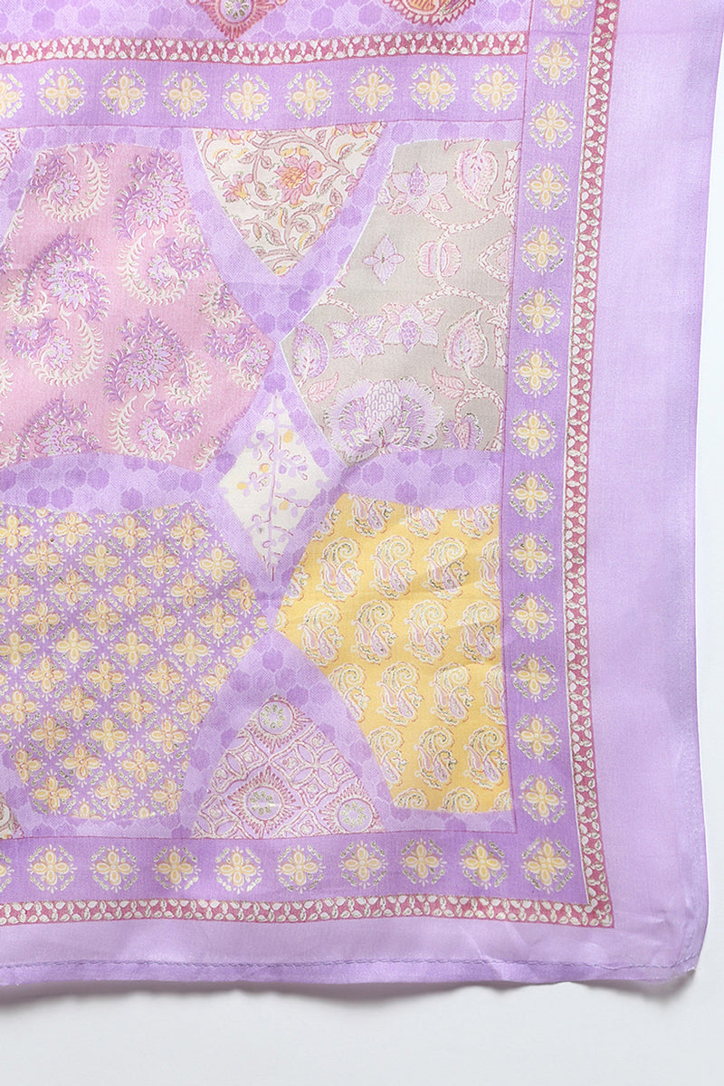 Cotton Lavender Printed Straight Kurta Pant With Dupatta VKSKD1853