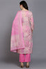 Cotton Pink Printed Straight Kurta Pant With Dupatta VKSKD1856