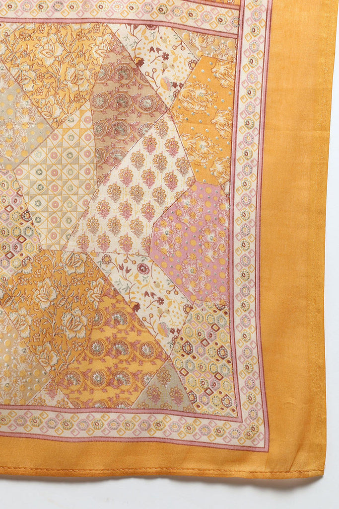 Cotton Mustard Printed Straight Kurta Pant With Dupatta VKSKD1857