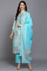 Cotton Blue Printed Straight Kurta Pant With Dupatta VKSKD1858