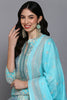 Cotton Blue Printed Straight Kurta Pant With Dupatta VKSKD1858