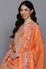 Cotton Peach Printed Straight Kurta Pant With Dupatta VKSKD1860