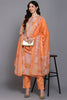 Cotton Peach Printed Straight Kurta Pant With Dupatta VKSKD1860