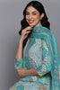 Cotton Aqua Green Printed Straight Kurta Pant With Dupatta VKSKD1862