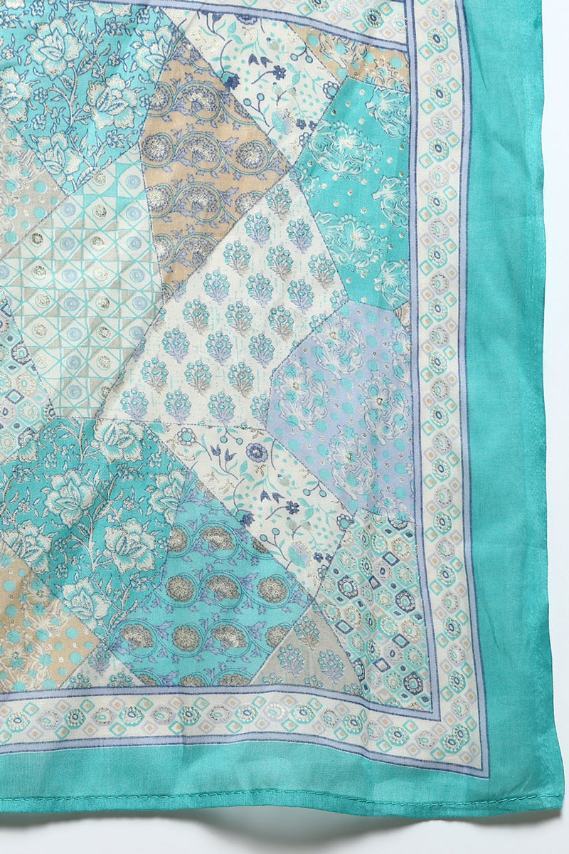 Cotton Aqua Green Printed Straight Kurta Pant With Dupatta VKSKD1862