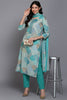 Cotton Aqua Green Printed Straight Kurta Pant With Dupatta VKSKD1862