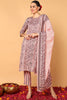 Pink Silk Blend Floral Printed Straight Style Suit Set VKSKD1866