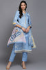 Blue Cotton Blend Ethnic Motifs Straight Suit Set VKSKD1883