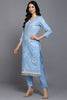 Blue Cotton Blend Ethnic Motifs Straight Suit Set VKSKD1883