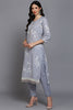 Grey Cotton Blend Floral Straight Suit Set VKSKD1884