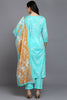 Turquoise Blue Cotton Blend Floral Straight Suit Set VKSKD1885