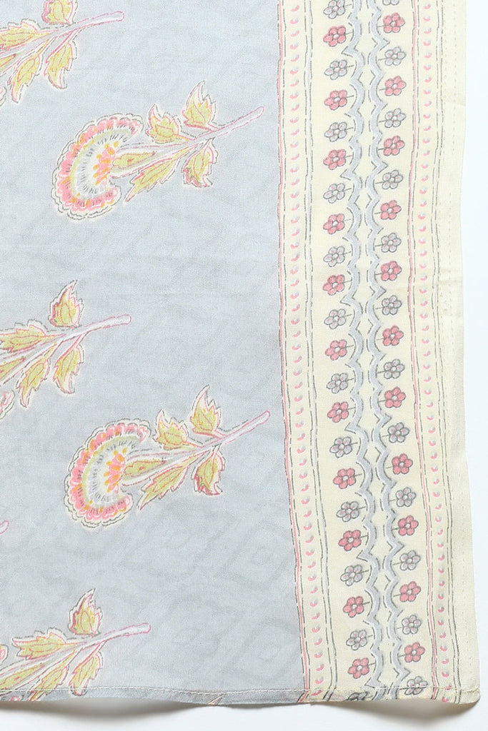 Cotton Blend Lemon Yellow Printed Straight Kurta Pant With Dupatta VKSKD1888