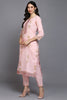 Pink Cotton Blend Floral Straight Suit Set VKSKD1889