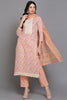 Cotton Blend Peach Printed Straight Kurta Pant With Dupatta VKSKD1903