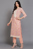 Cotton Blend Peach Printed Straight Kurta Pant With Dupatta VKSKD1903