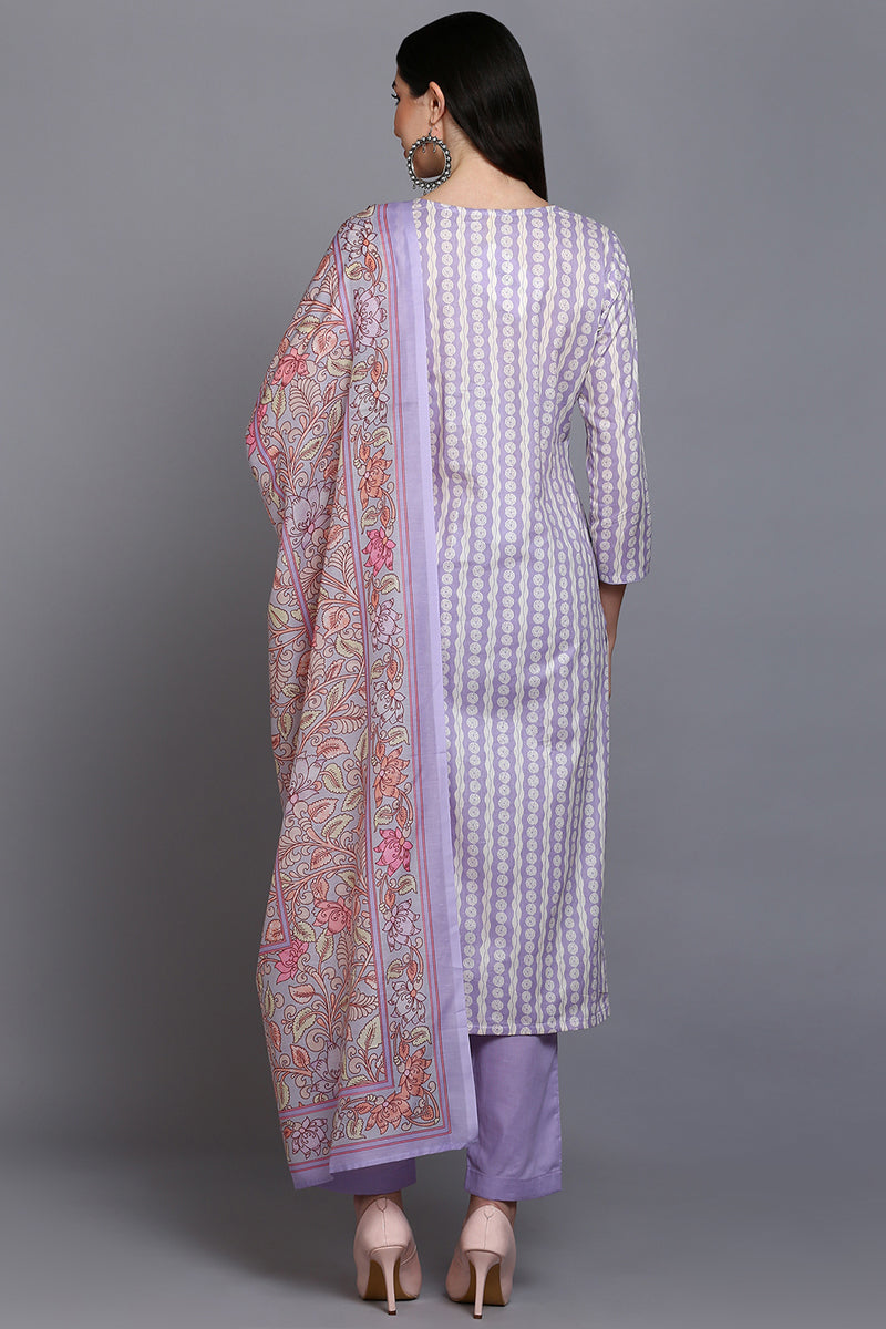 Rayon Blend Lavender Printed Straight Kurta Pant With Dupatta VKSKD1910