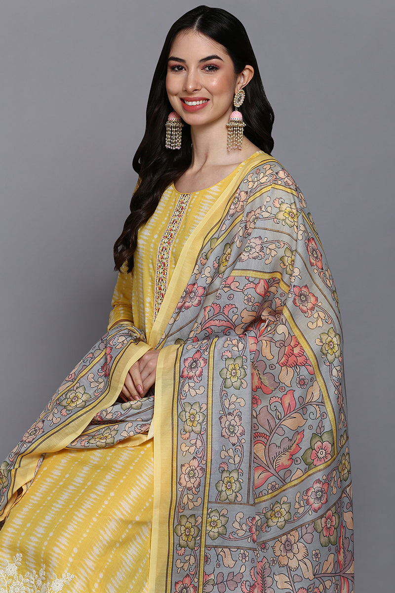 Rayon Blend Yellow Printed Straight Kurta Pant With Dupatta VKSKD1911