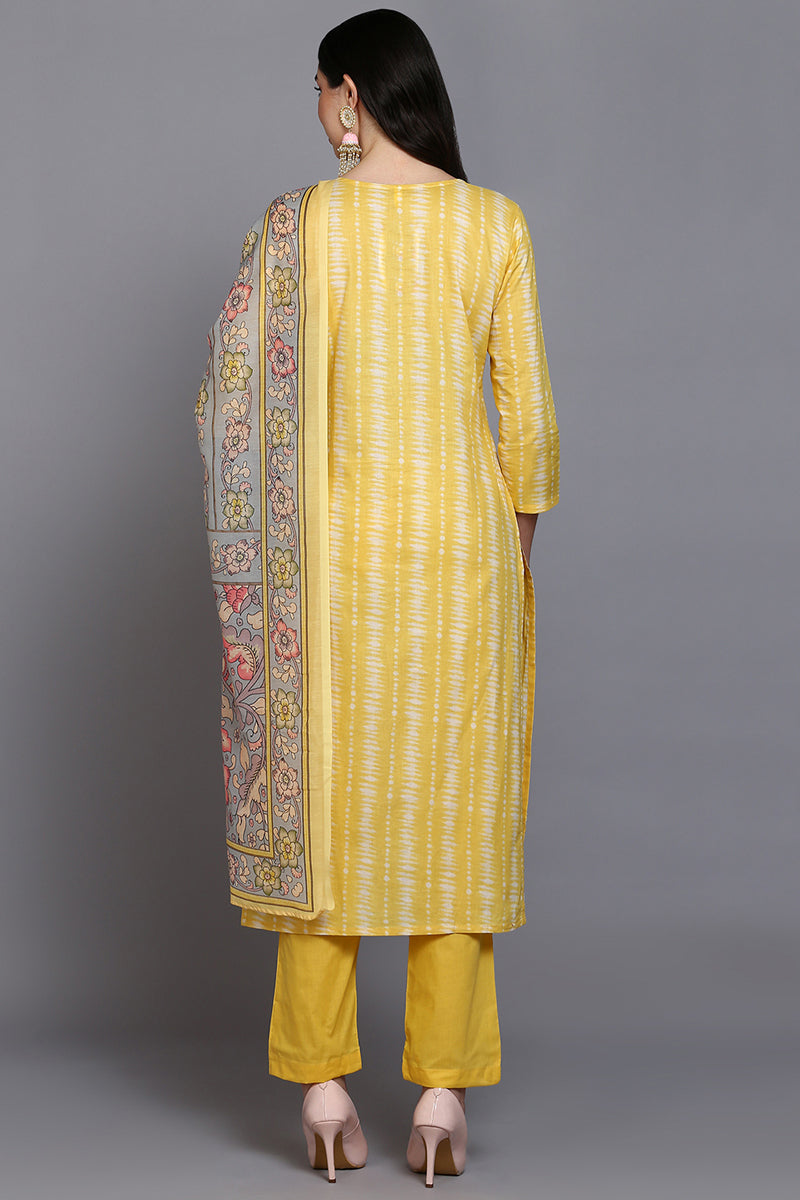 Rayon Blend Yellow Printed Straight Kurta Pant With Dupatta VKSKD1911