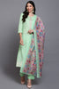 Cotton Green Printed Straight Kurta Pant With Dupatta VKSKD1912