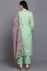 Cotton Green Printed Straight Kurta Pant With Dupatta VKSKD1912