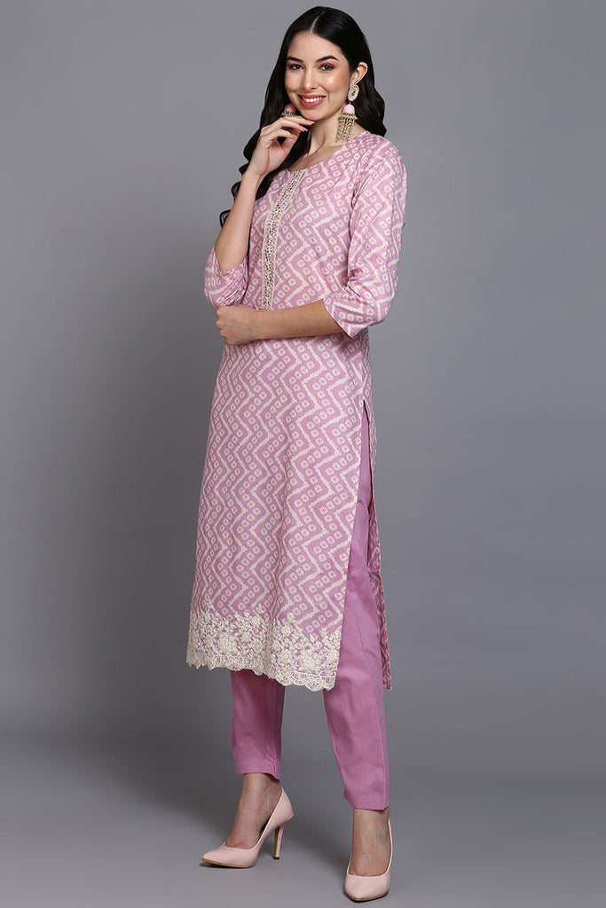 Pink Rayon Blend Printed Suit Set VKSKD1913