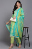 Cotton Green Printed Straight Kurta Pant With Dupatta VKSKD1915