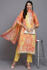 Cotton Yellow Printed Straight Kurta Pant With Dupatta VKSKD1916