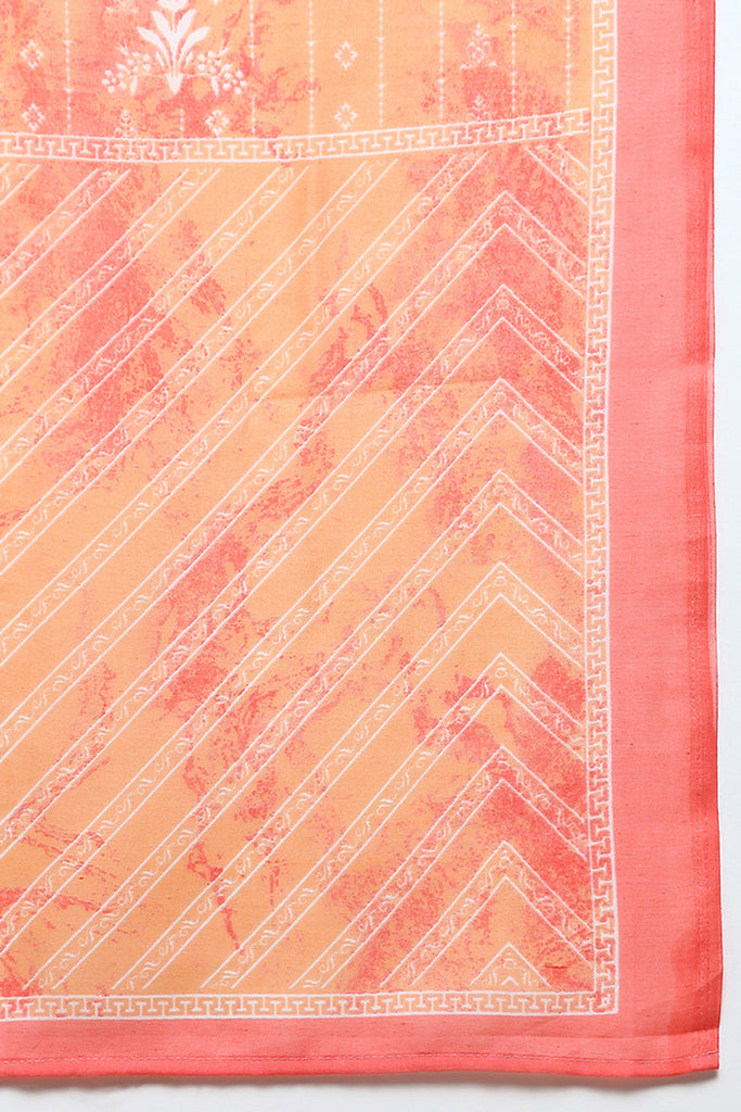 Cotton Orange Printed Straight Kurta Pant With Dupatta VKSKD1917