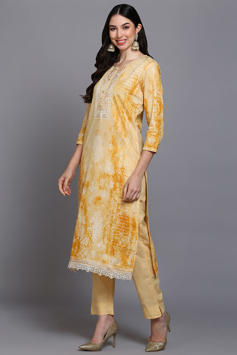 Cotton Off-White Printed Straight Kurta Pant With Dupatta VKSKD1922