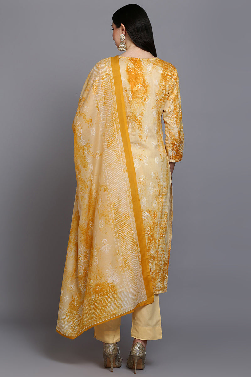 Cotton Off-White Printed Straight Kurta Pant With Dupatta VKSKD1922