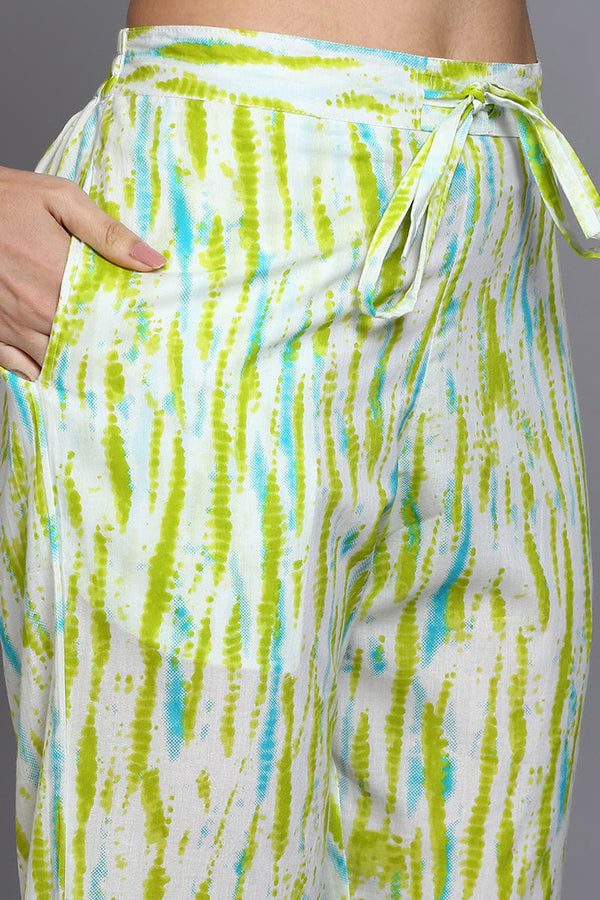 Cotton Green Bandhani Printed Straight Kurta Pant With Dupatta VKSKD1924