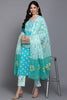 Cotton Blue Bandhani Printed Straight Kurta Pant With Dupatta VKSKD1925