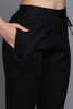 Black Pure Cotton Solid Straight Suit Set VKSKD1936