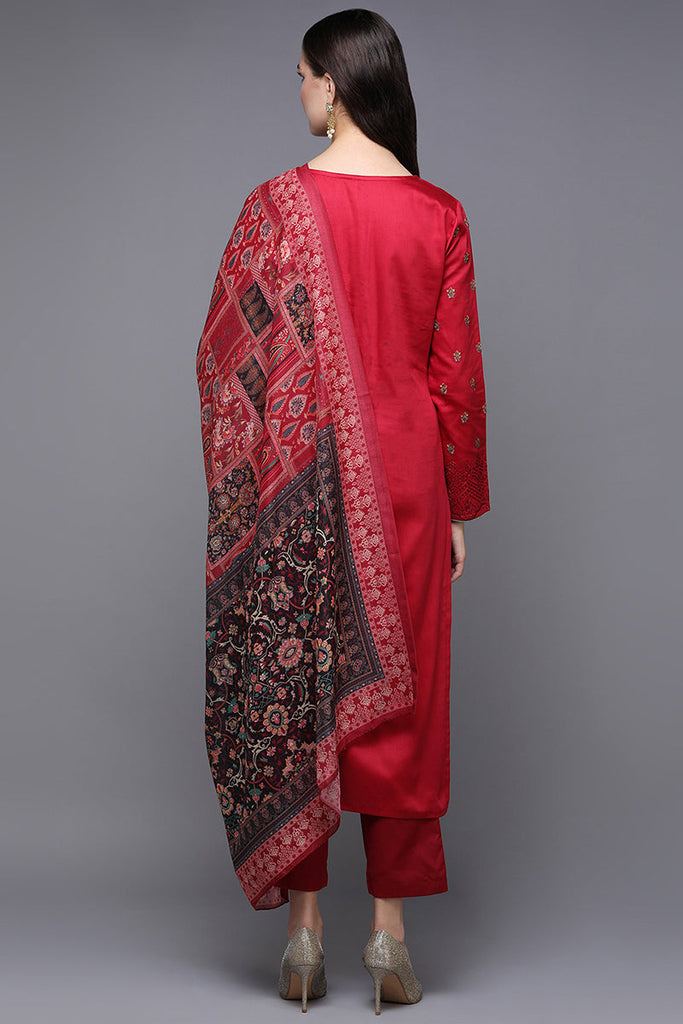 Red Pure Cotton Ethnic Motifs Straight Suit Set VKSKD1950