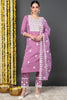 Pink Silk Blend Solid Embroidered Straight Suit Set VKSKD1983