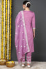 Pink Silk Blend Solid Embroidered Straight Suit Set VKSKD1983