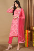 Pink Rayon Blend Geometric Printed Straight Suit Set VKSKD1990