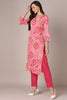 Pink Rayon Blend Geometric Printed Straight Style Suit Set VKSKD1991