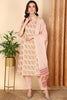 Peach Pure Cotton Floral Printed Straight Suit Set VKSKD2007