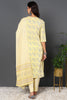 Yellow Pure Cotton Floral Printed Straight Suit Set VKSKD2008