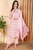 Pink Pure Cotton Floral Printed Straight Suit Set VKSKD2009