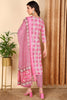 Pink Pure Cotton Geometric Printed Yoke Design Suit Set VKSKD2010