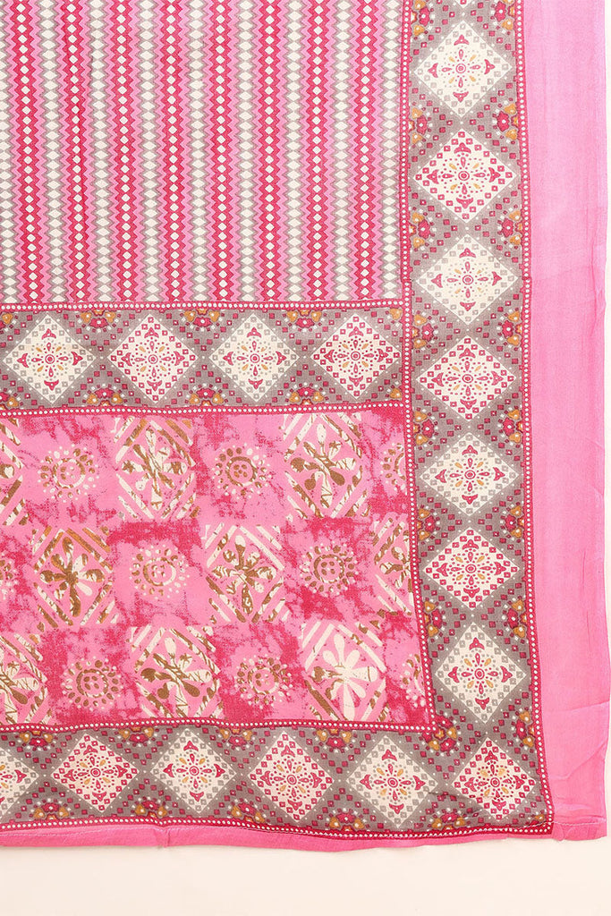 Pink Pure Cotton Geometric Printed Yoke Design Suit Set VKSKD2010